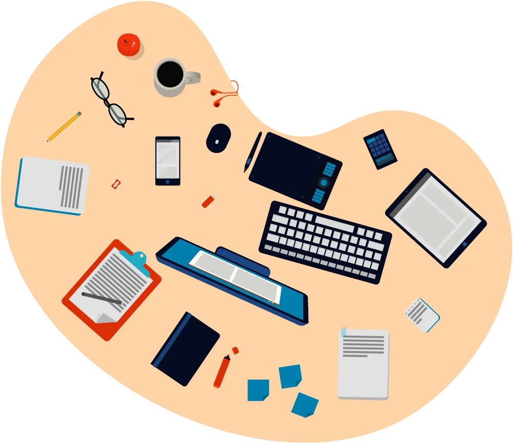 Creative Workspace: Top-Down Desk Illustration